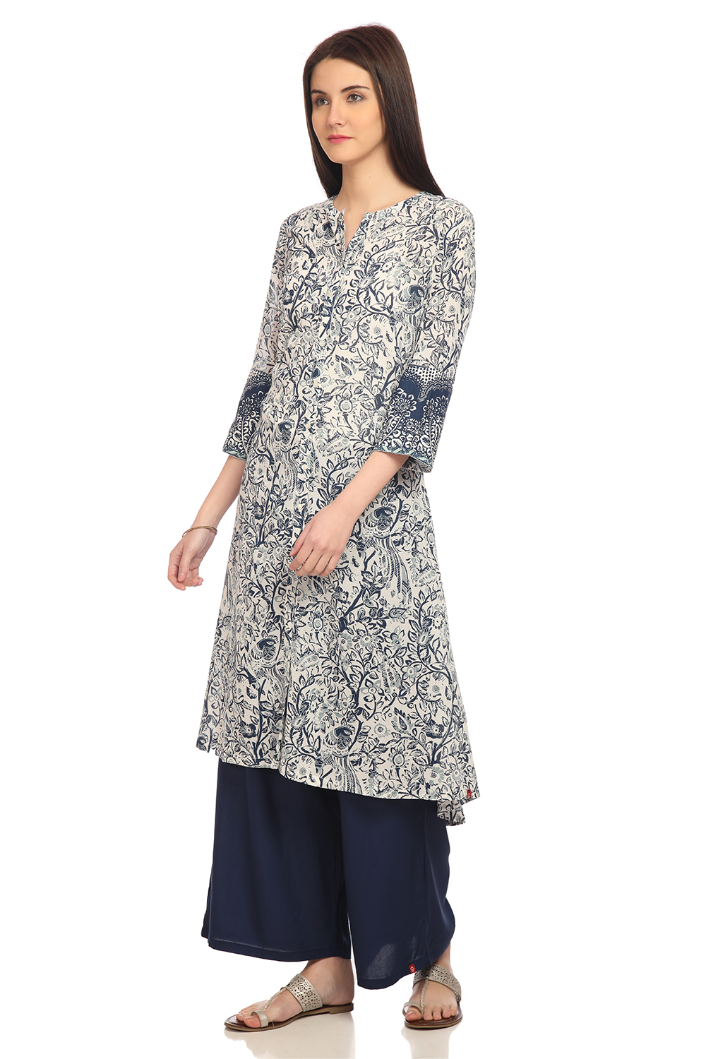 Indigo A-Line Rayon Printed Kurta image number 2