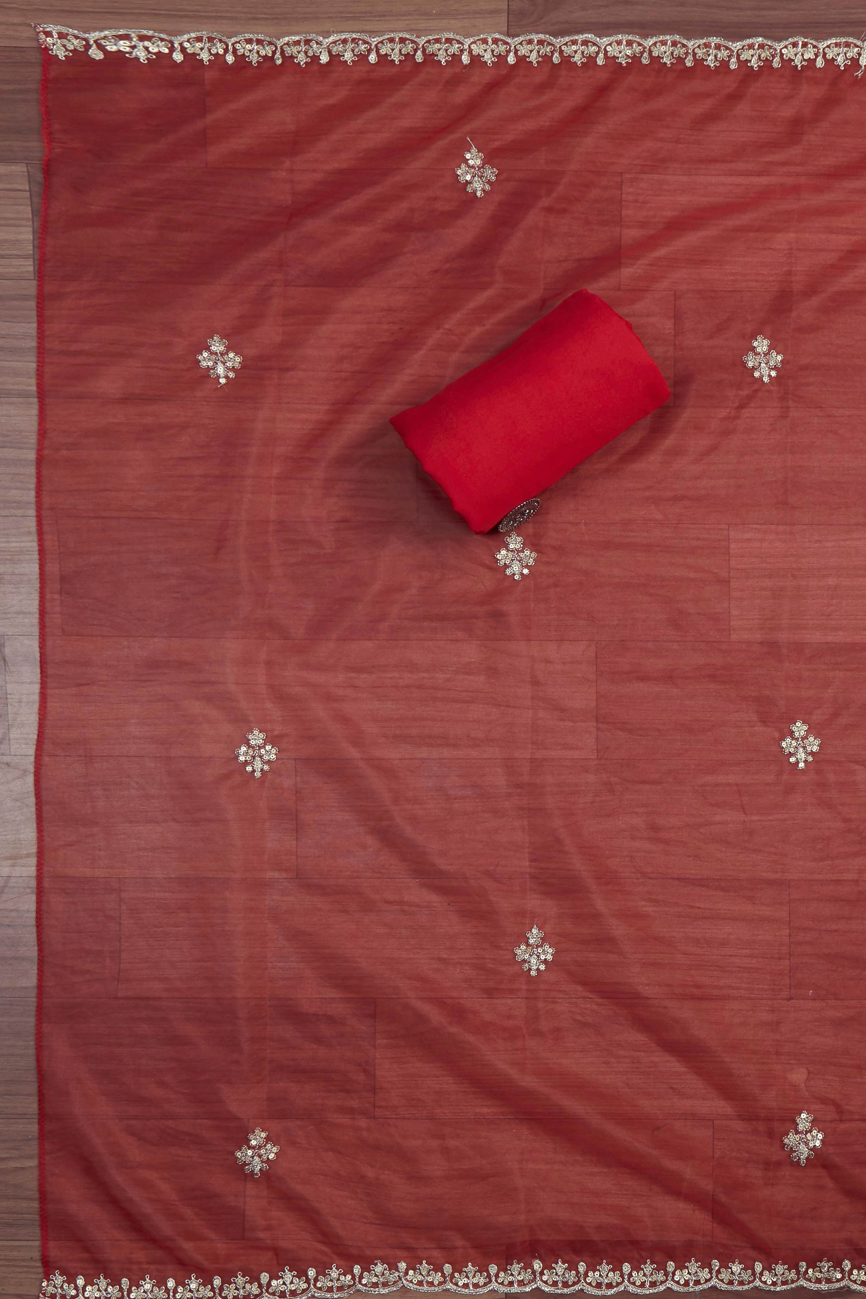 Yellow Organza Rajasthani Print Unstitched Suit Set image number 3