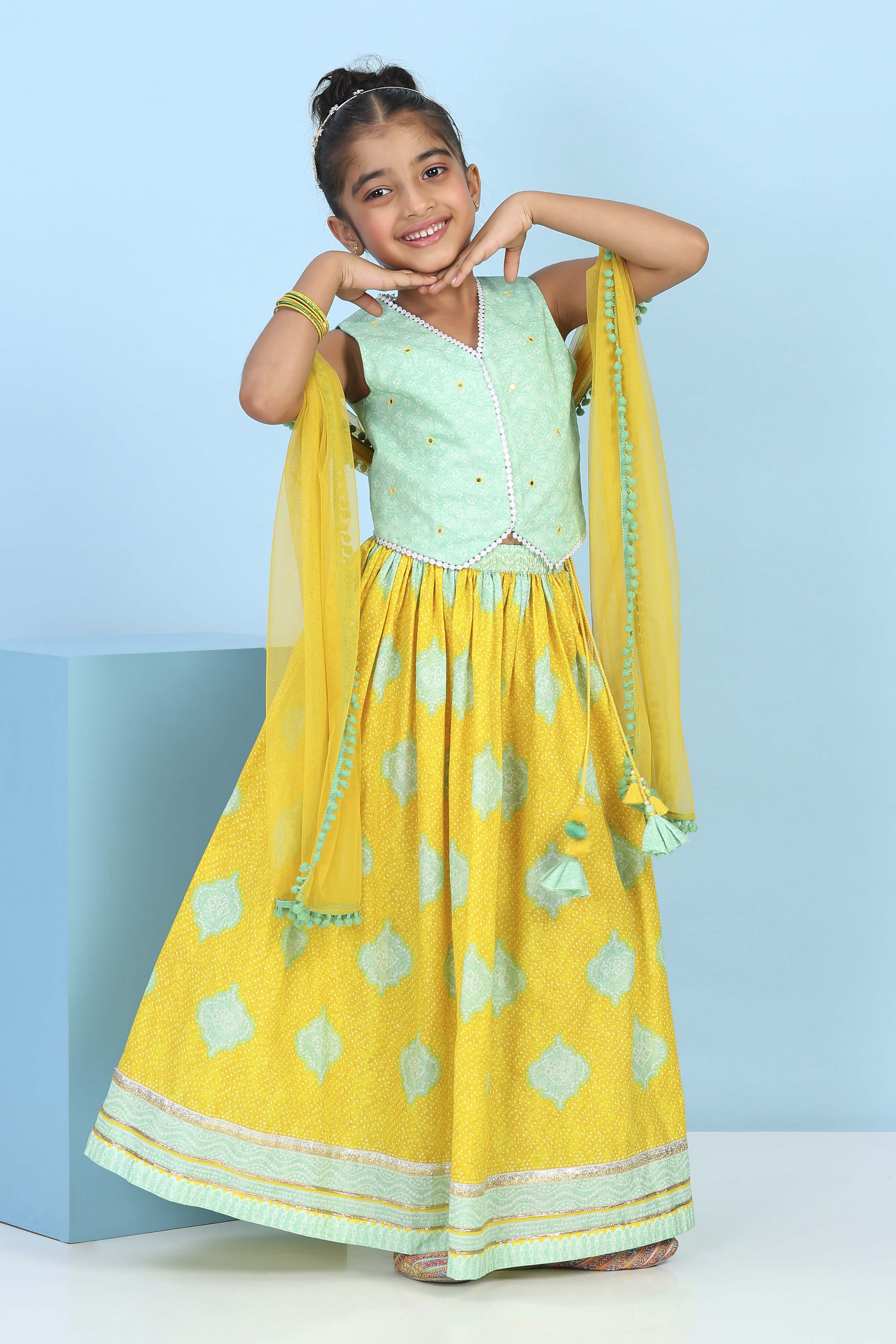 Blue Cotton Printed Straight Lehenga Set image number 6