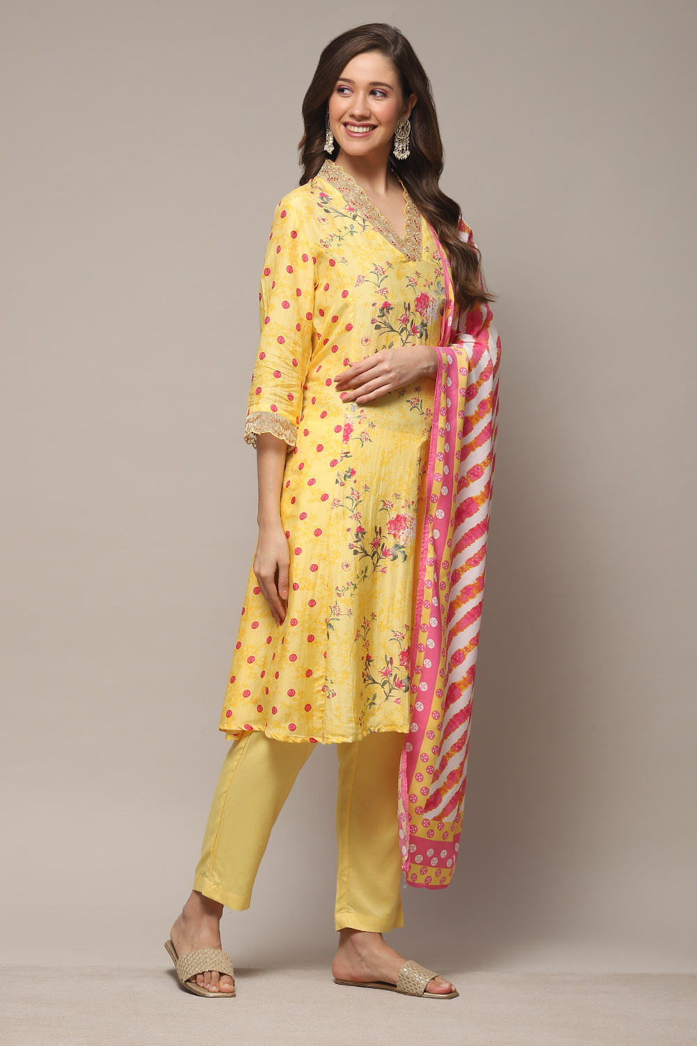 Yellow Modal A-Line Kurta Palazzo Suit Set image number 4