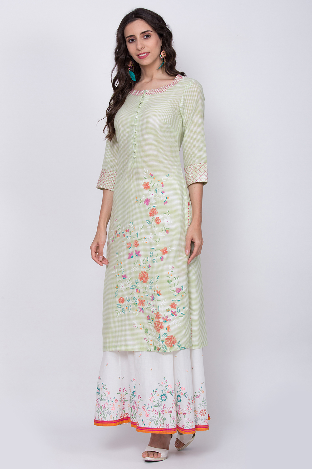 Green Cotton Straight Yarndyed Kurta image number 3