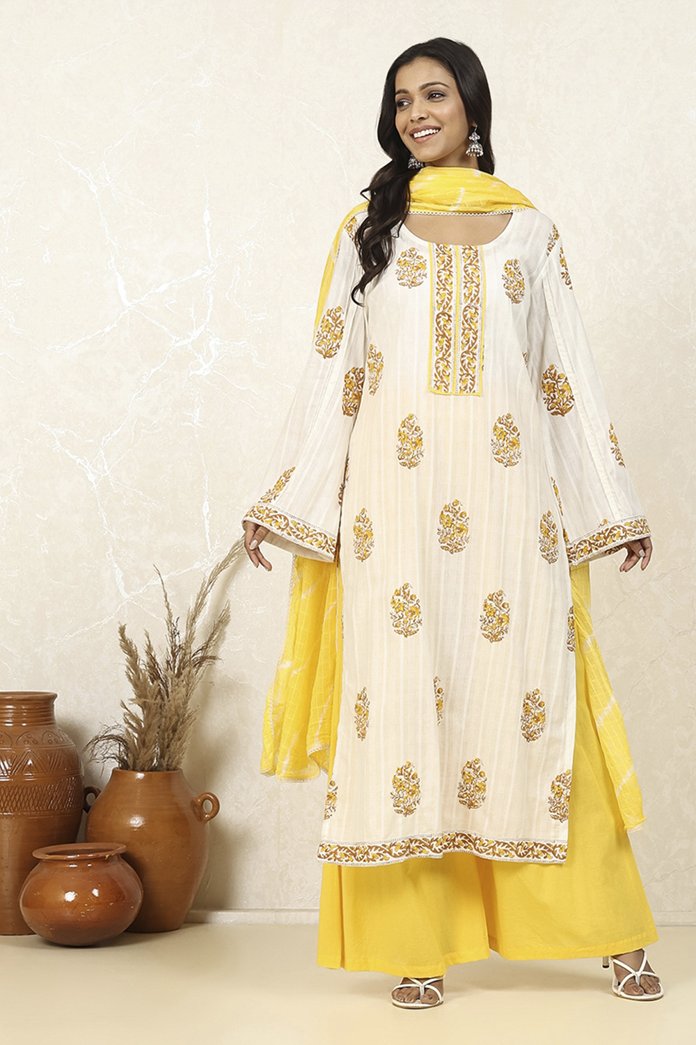 Red Cotton Hand Block Print Unstitched Suit Set image number 1