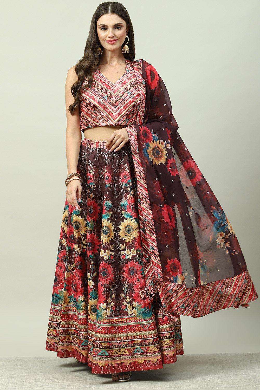 Chocolate Brown Cotton Blend Lehenga Set image number 0