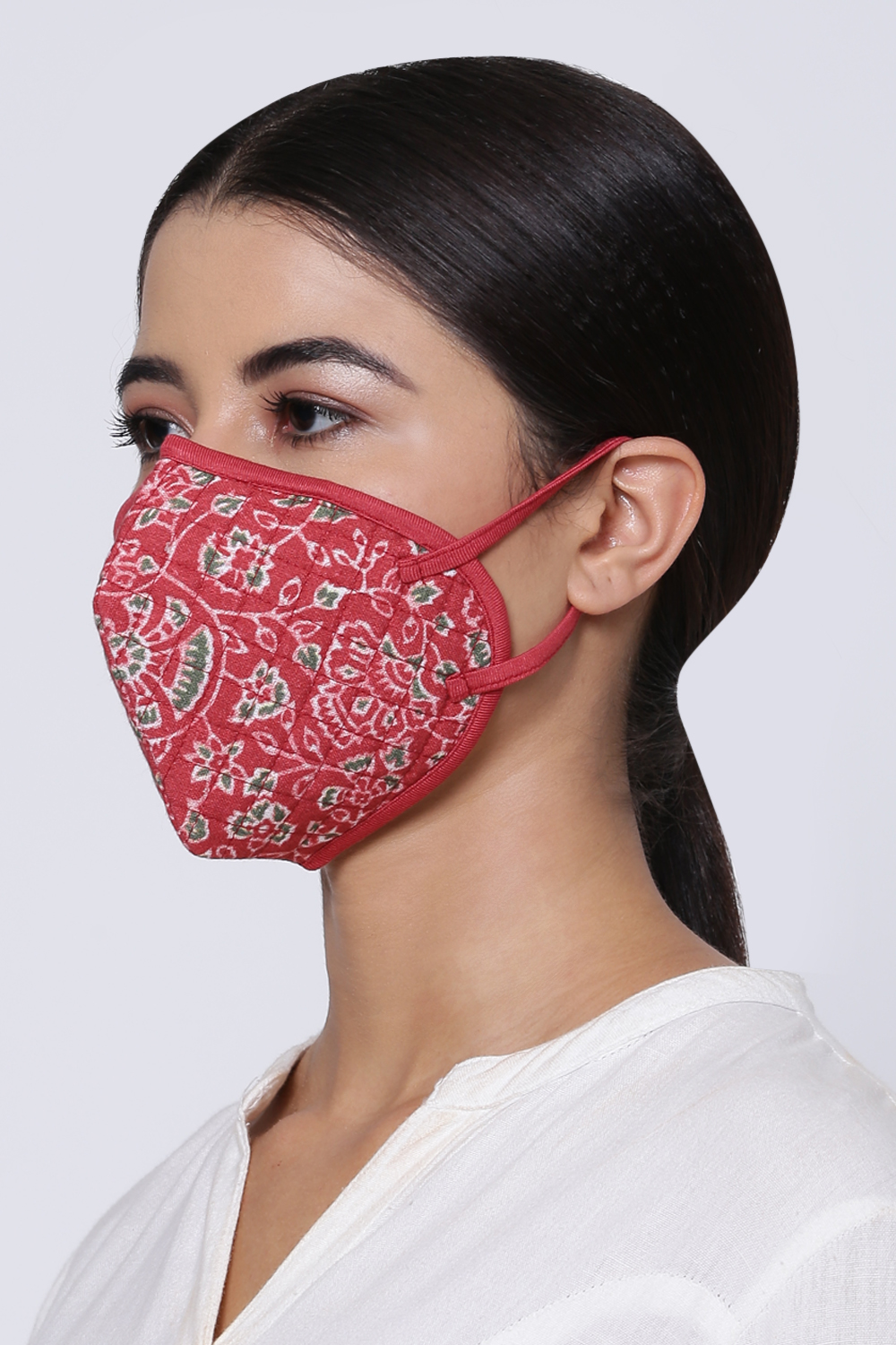 Crimson Cotton Flax Printed Face Mask image number 1