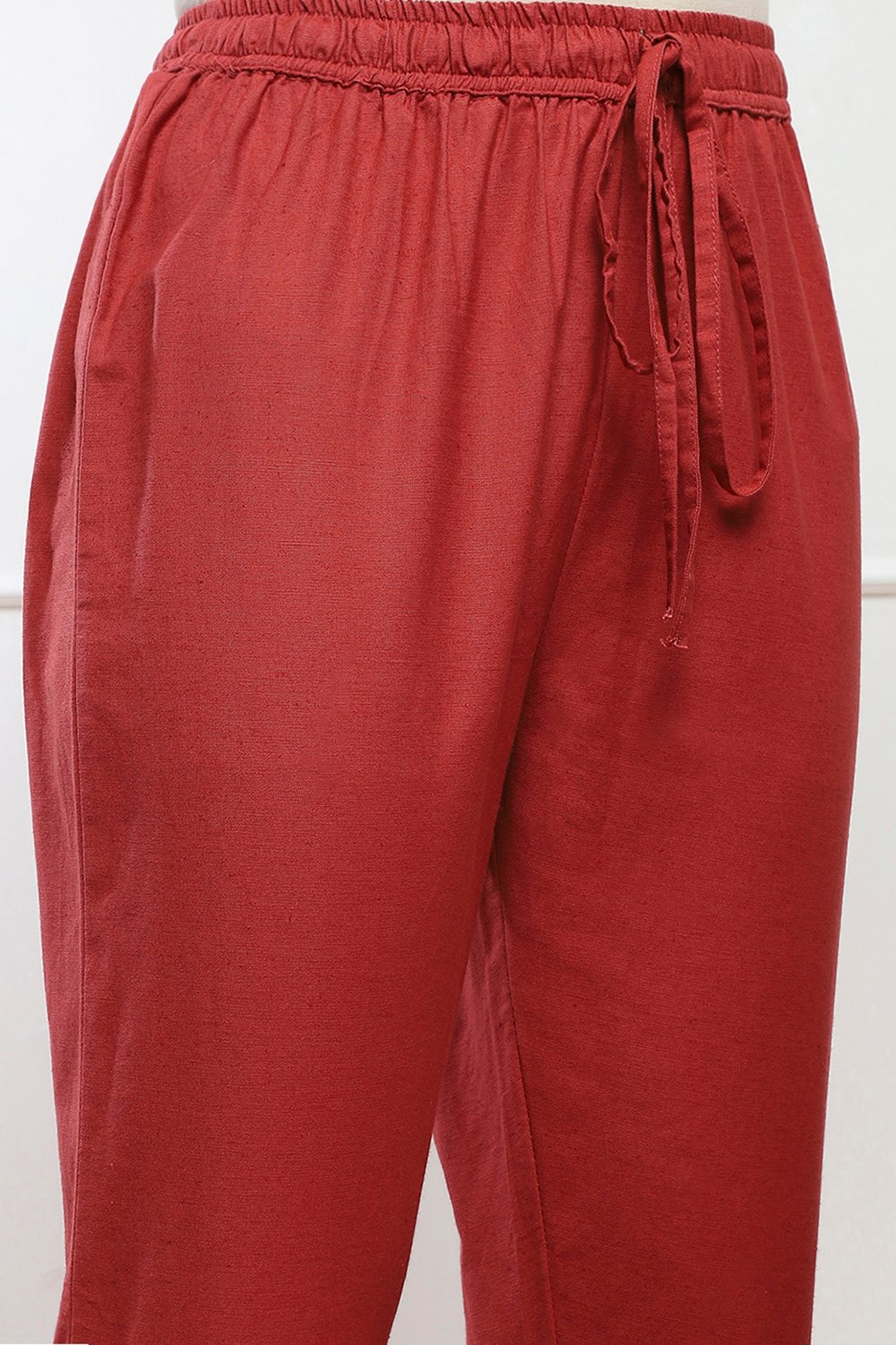 Rust Cotton Flax Slim Solid Pants image number 1