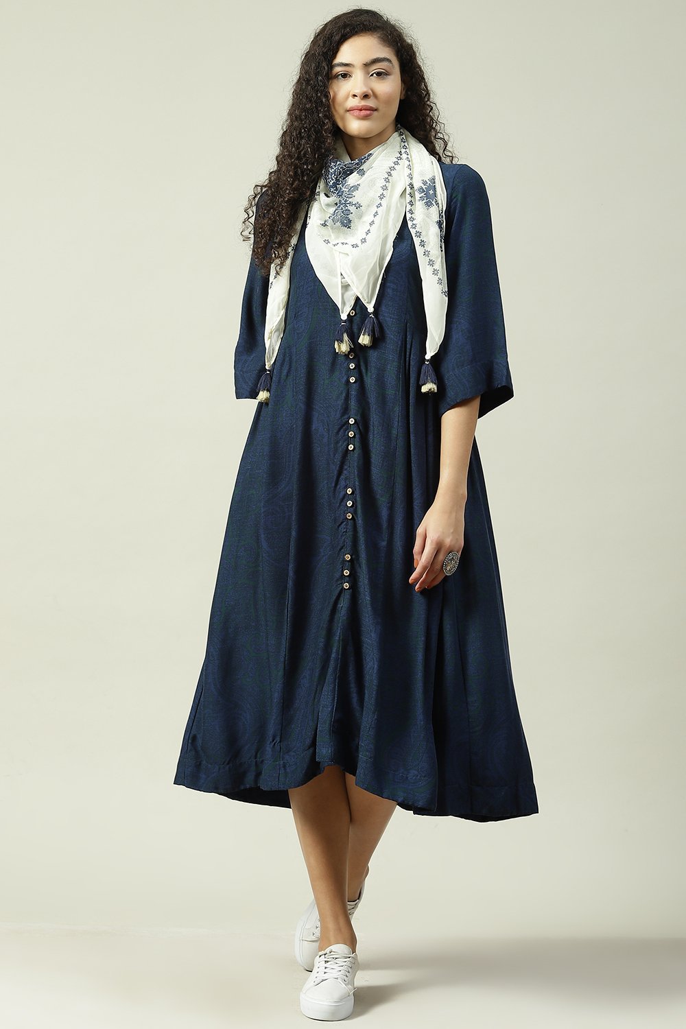 Buy Indigo LIVA A-Line Printed Kurta Dress for INR1899.50 |Biba India