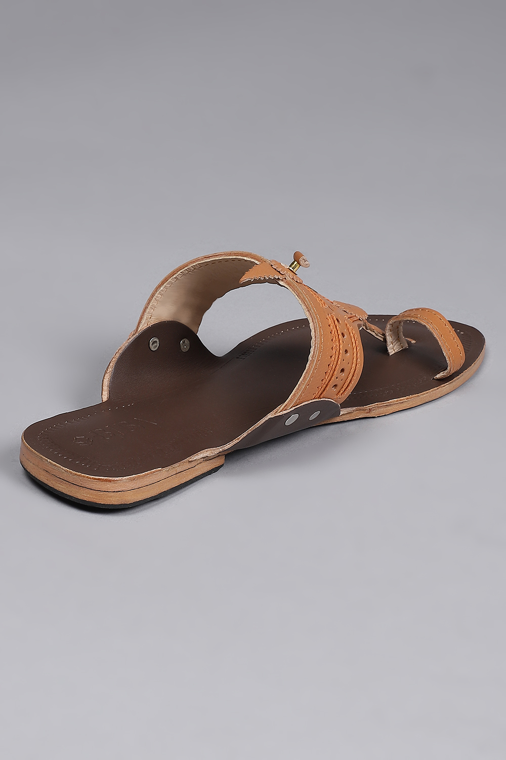 Tan Dark Brown Leather Kolhapuri Sandals