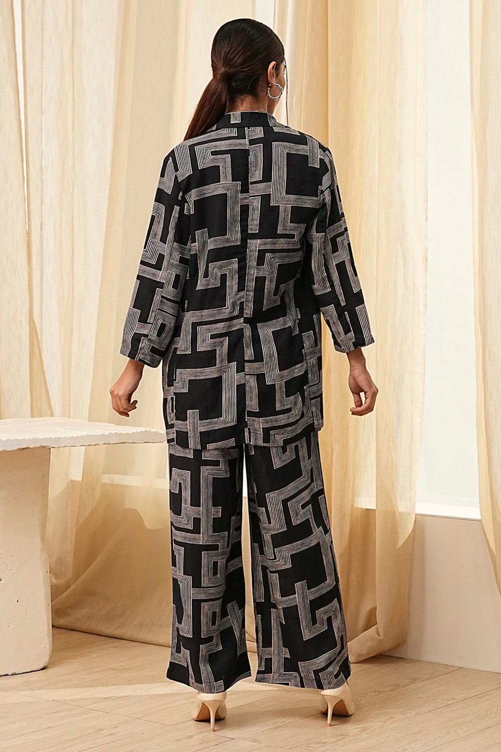 Black Viscose Printed Co-ord Set image number 4