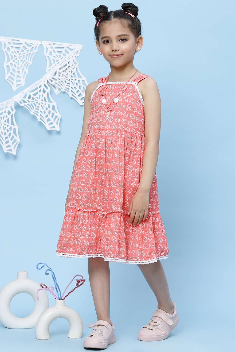 Pink Cotton A-Line Printed Dress image number 2