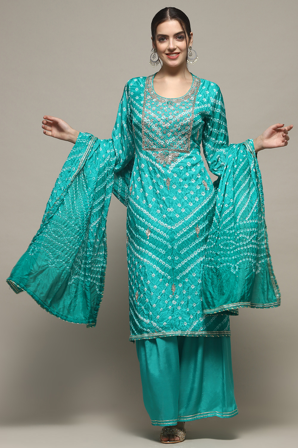 Blue Green Silk Blend Unstitched Suit set image number 1