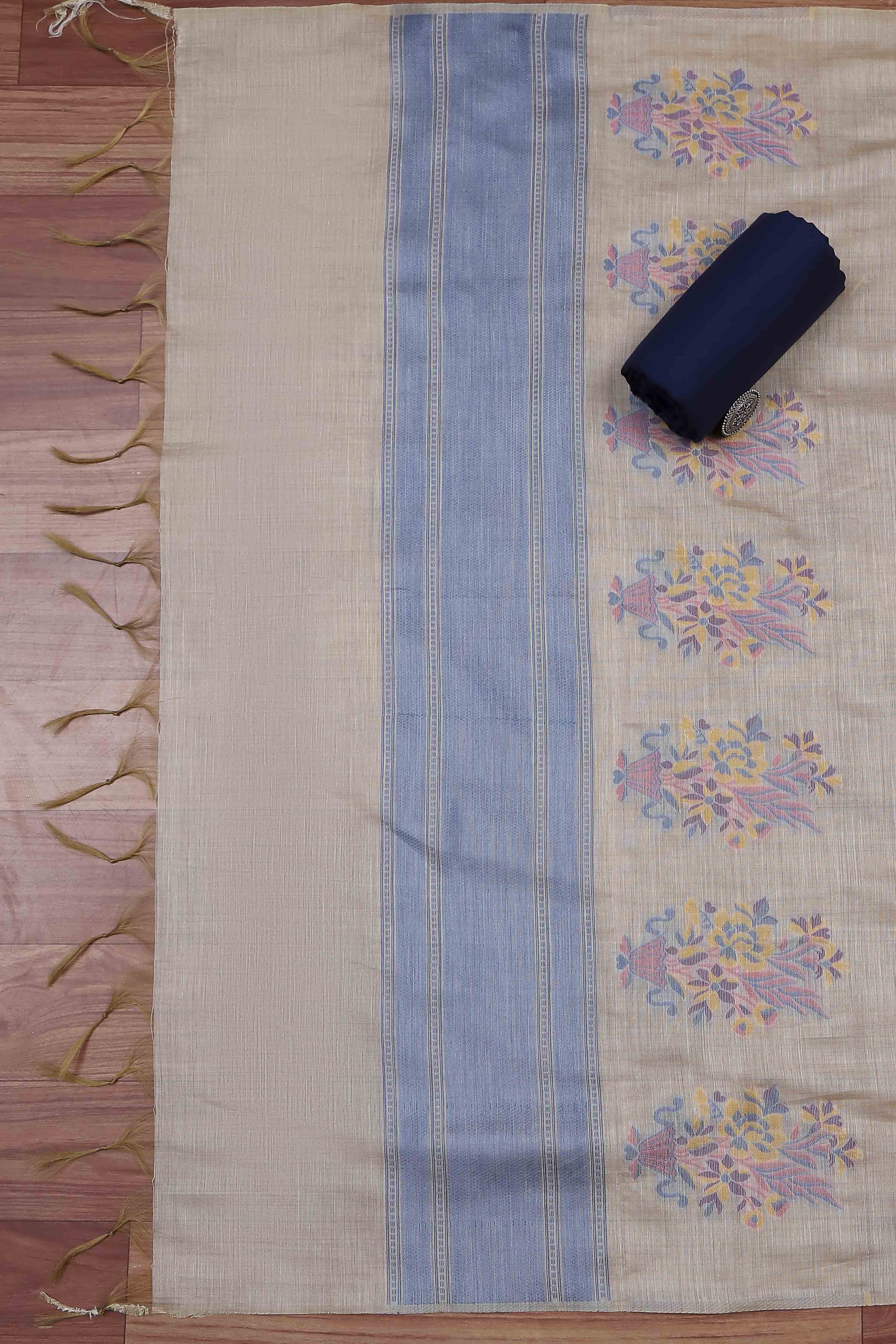 Rust Cotton Jamdani Unstitched Suit Set image number 3