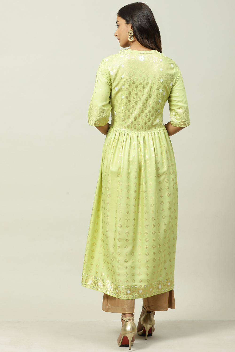 Green Rayon Flared Kurta image number 4