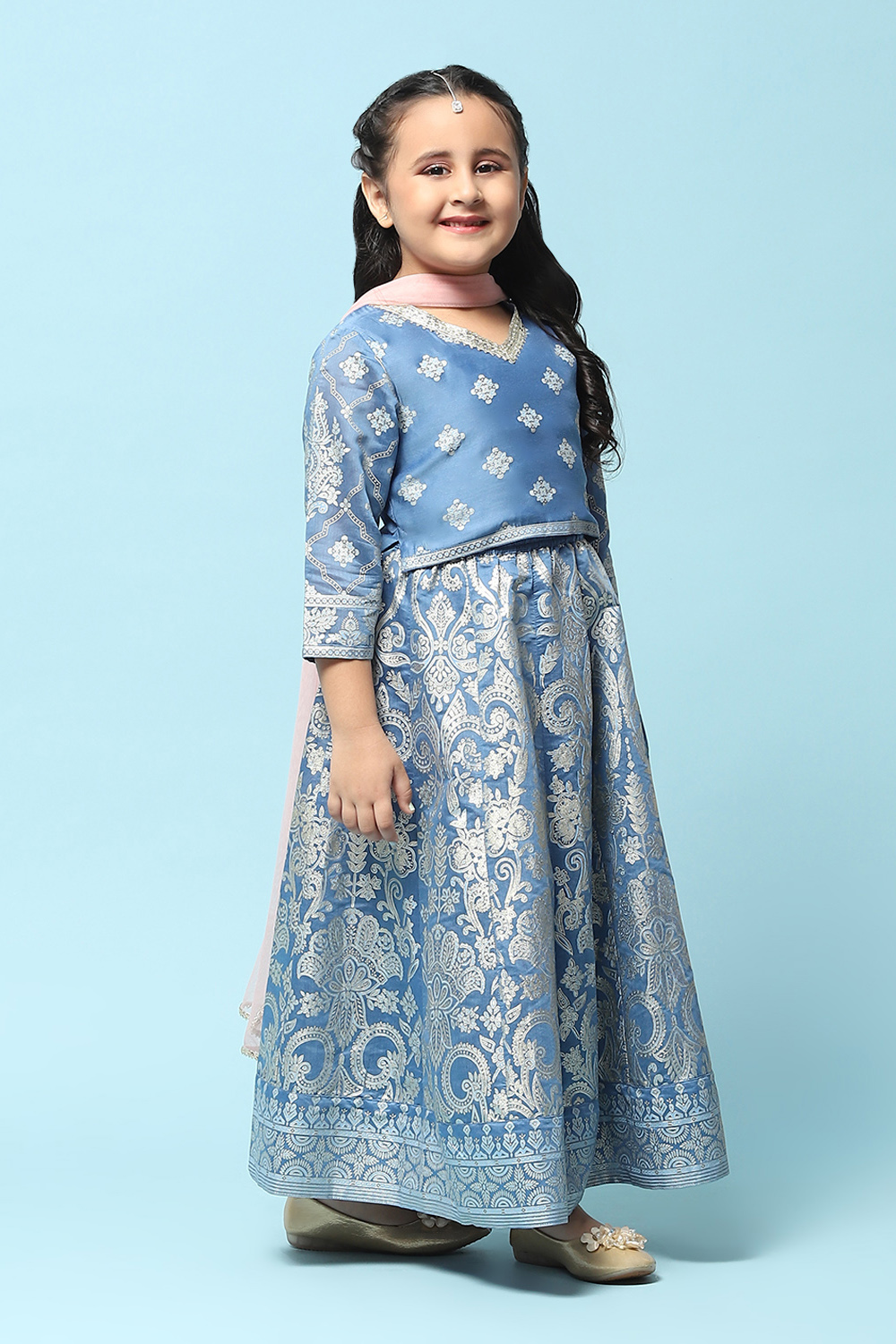 Blue Polyester Short Kurta Printed Suit Set image number 6