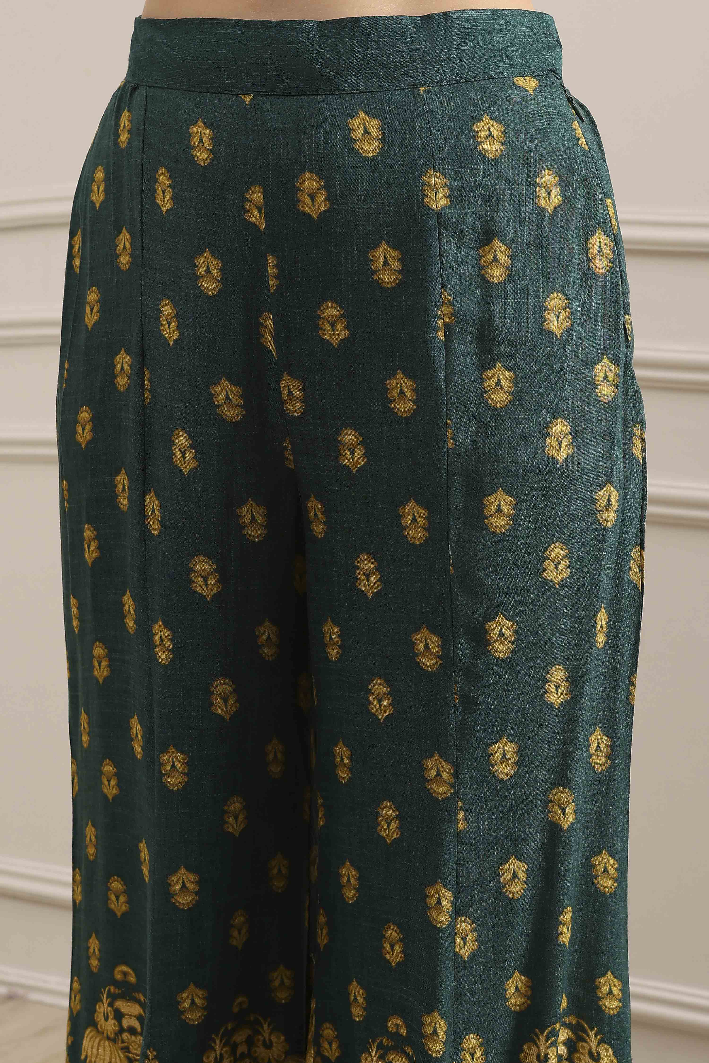 Green Viscose Printed Sharara Suit Set image number 2