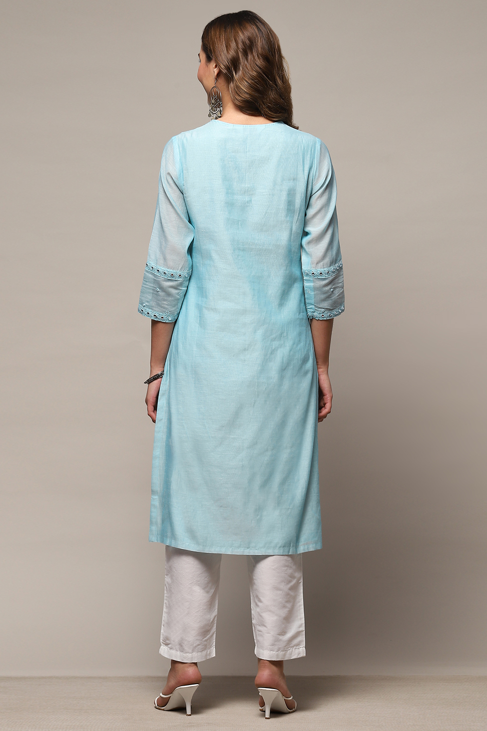 Blue Polyester Asymmetric Kurta image number 3