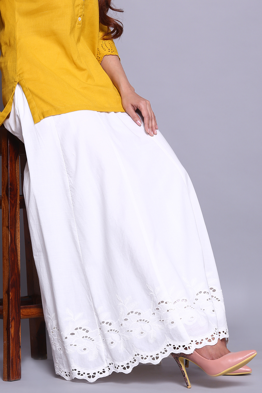 White Cotton Embroidered Skirt image number 2