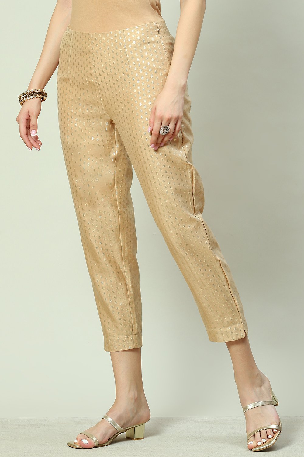 Beige Polycotton Pants image number 2