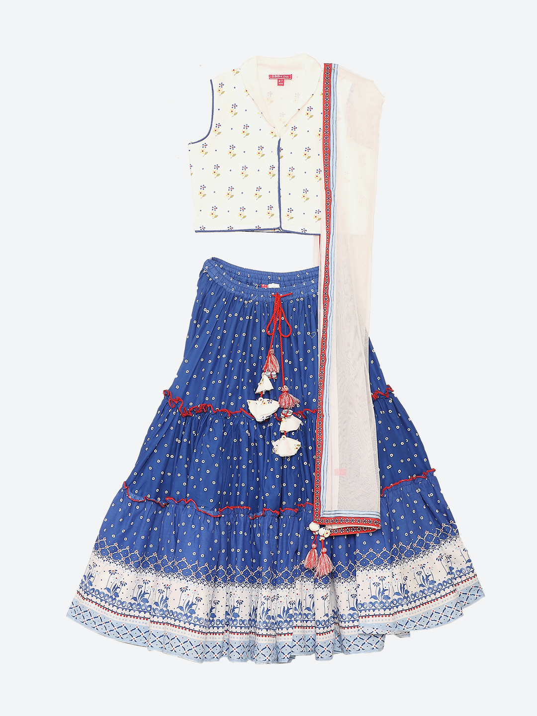 Off White And Blue Cotton Lehenga Set image number 0