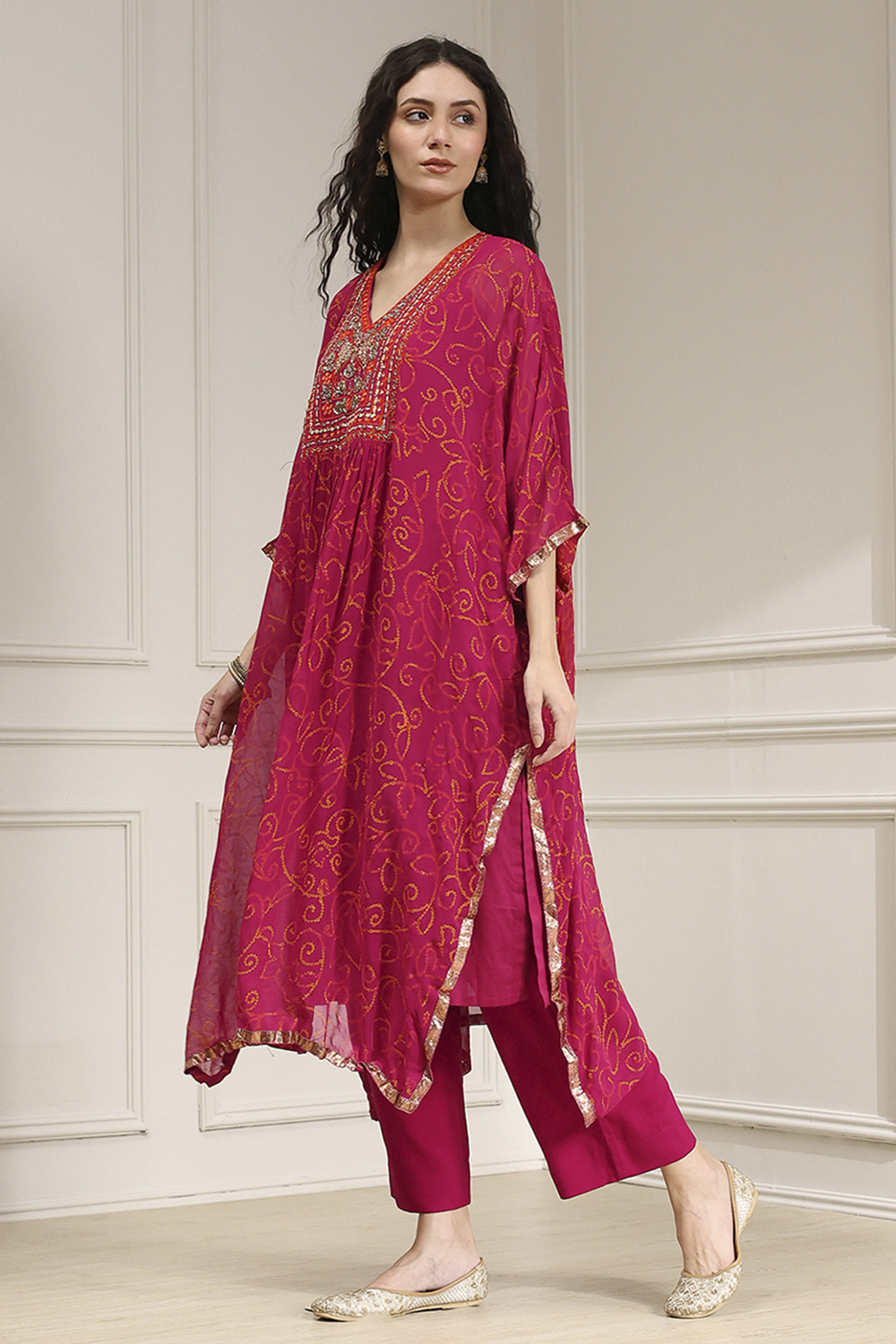 Purple Viscose Straight Printed Fusion Set image number 3