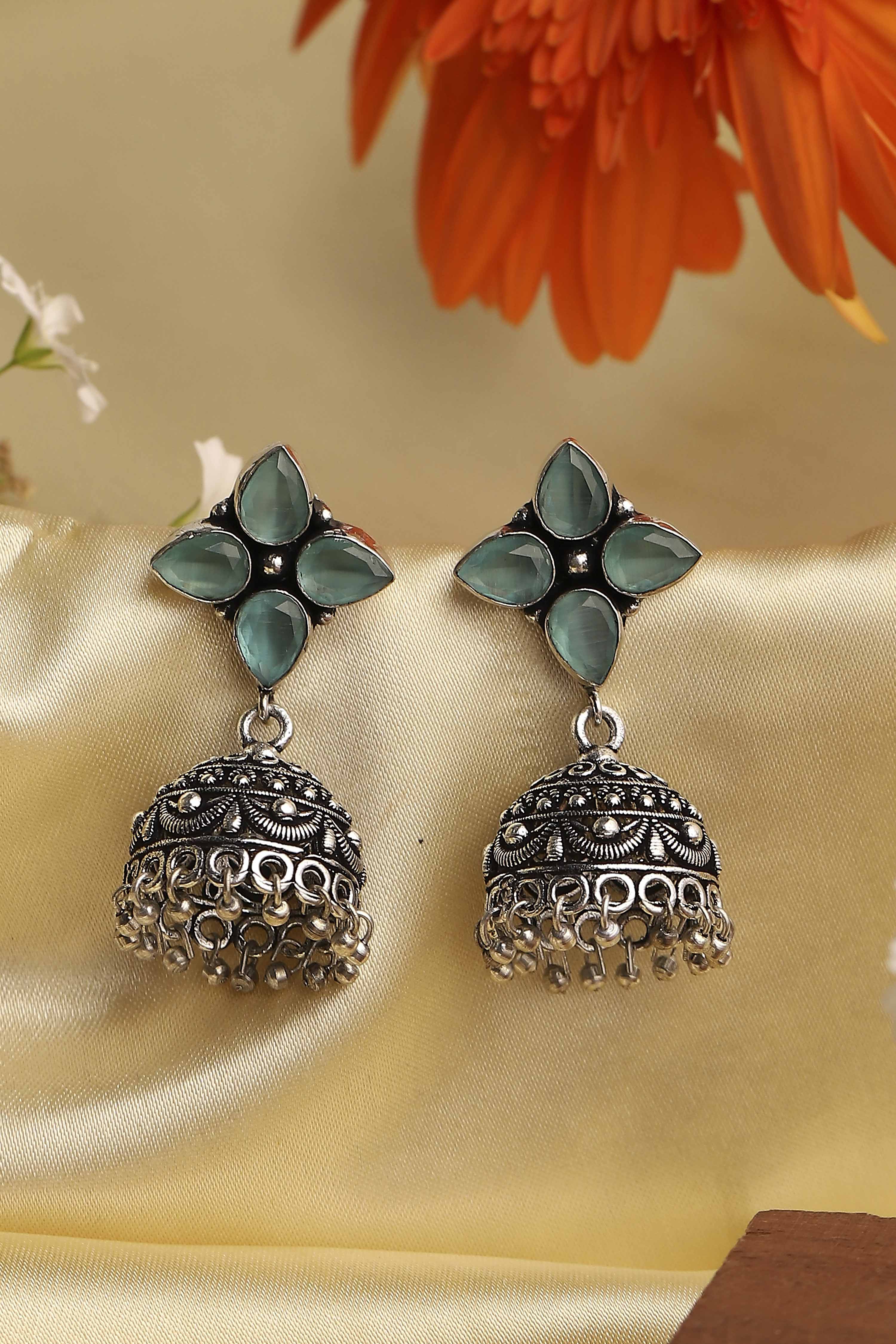 Green Brass Jhumka image number 0