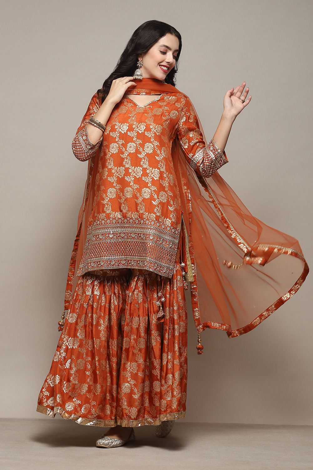 Lime Green Viscose Brocade Straight Kurta Palazzo Suit Set image number 7