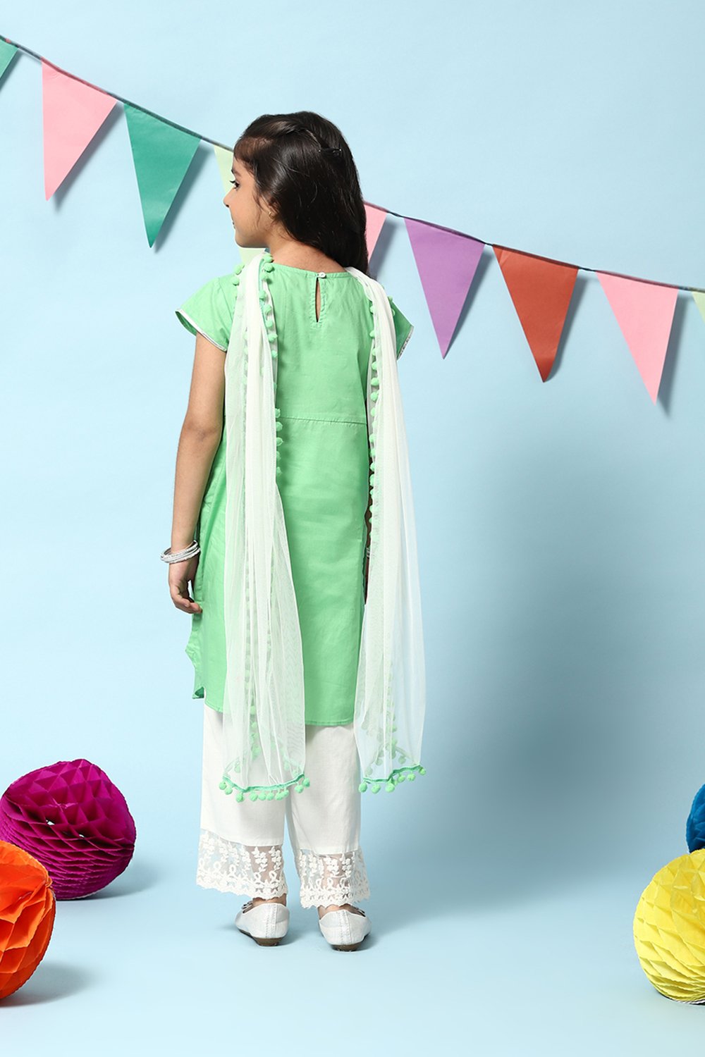 Green Cotton Straight Kurta Straight Palazzo Suit Set image number 4