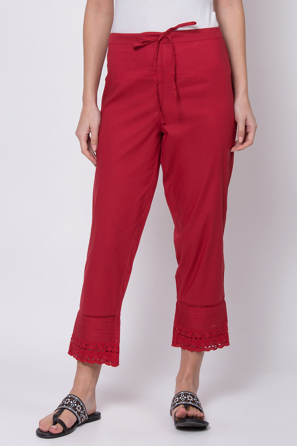 White Cotton Solid Pant image number 0