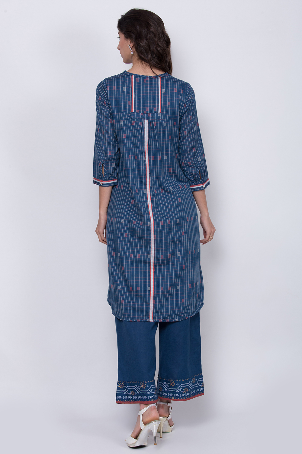 Blue Eco Cotton A-Line Yarndyed Kurta image number 3