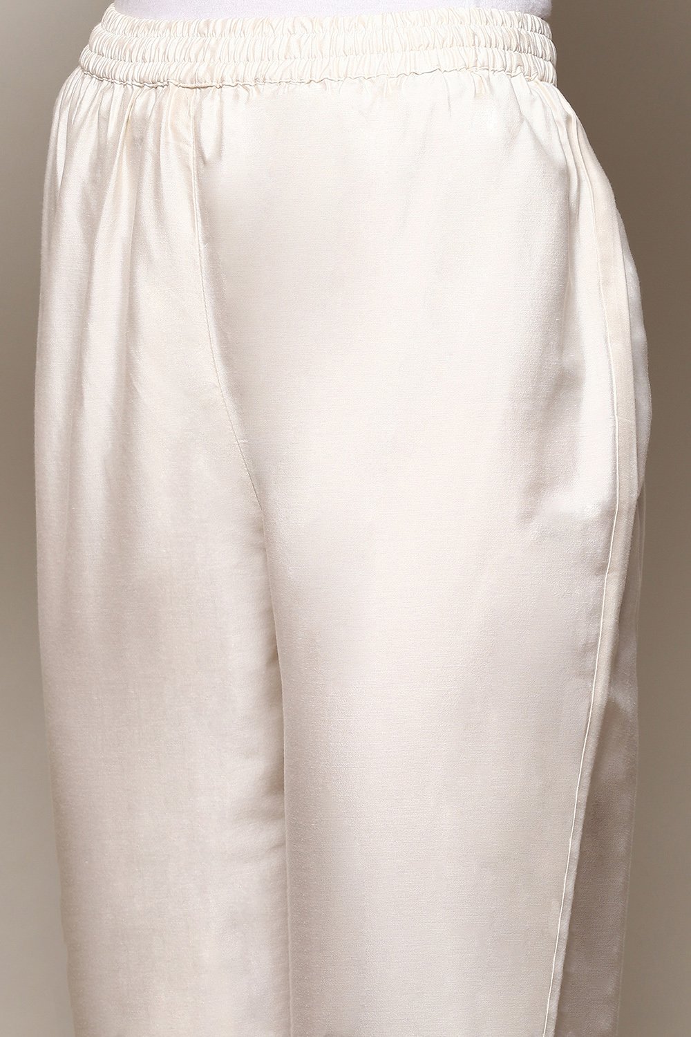 Cream Poly Viscose Slim Yarndyed Pants image number 1