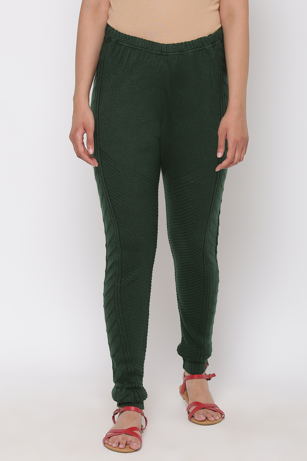 Bottle Green Woolen Leggings image number 3