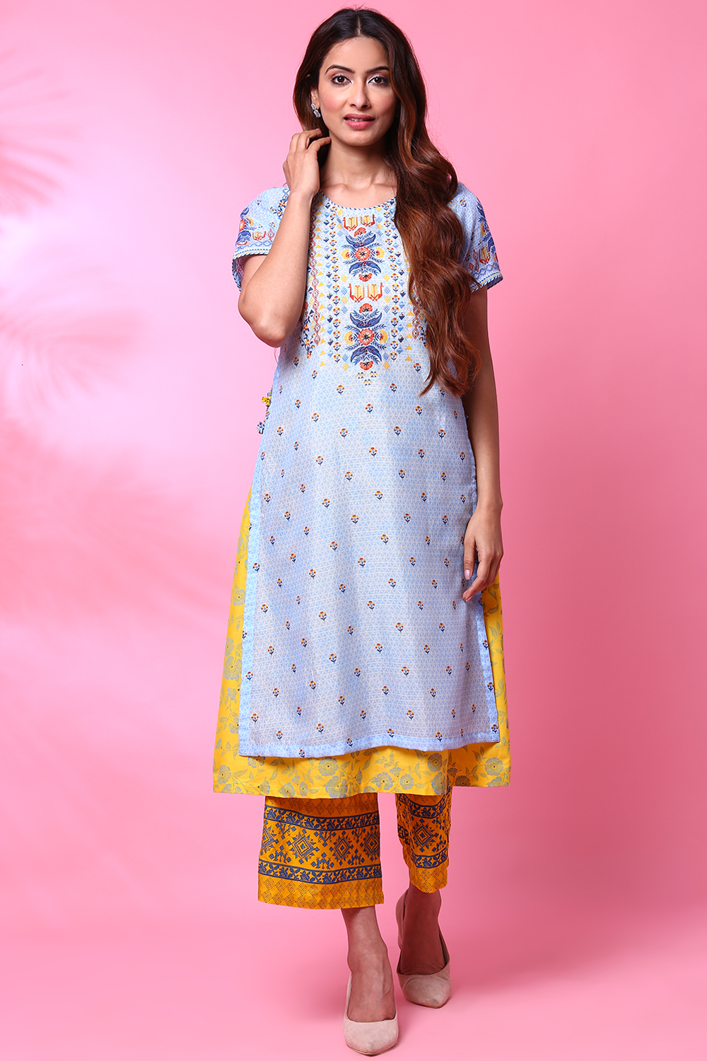 Blue Art Silk Printed Kurta image number 0