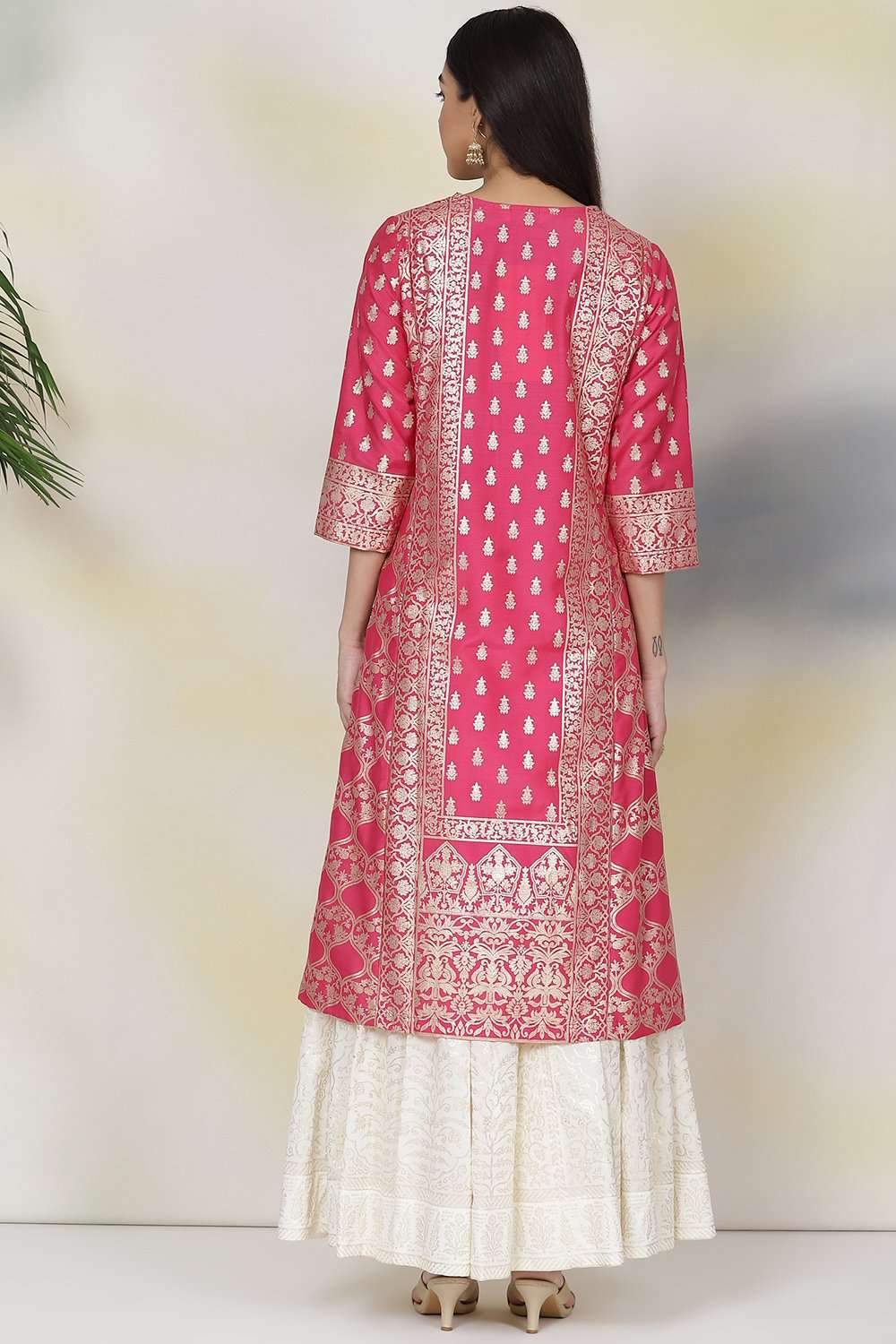 Fuchsia Silk Straight Printed Kurta image number 5