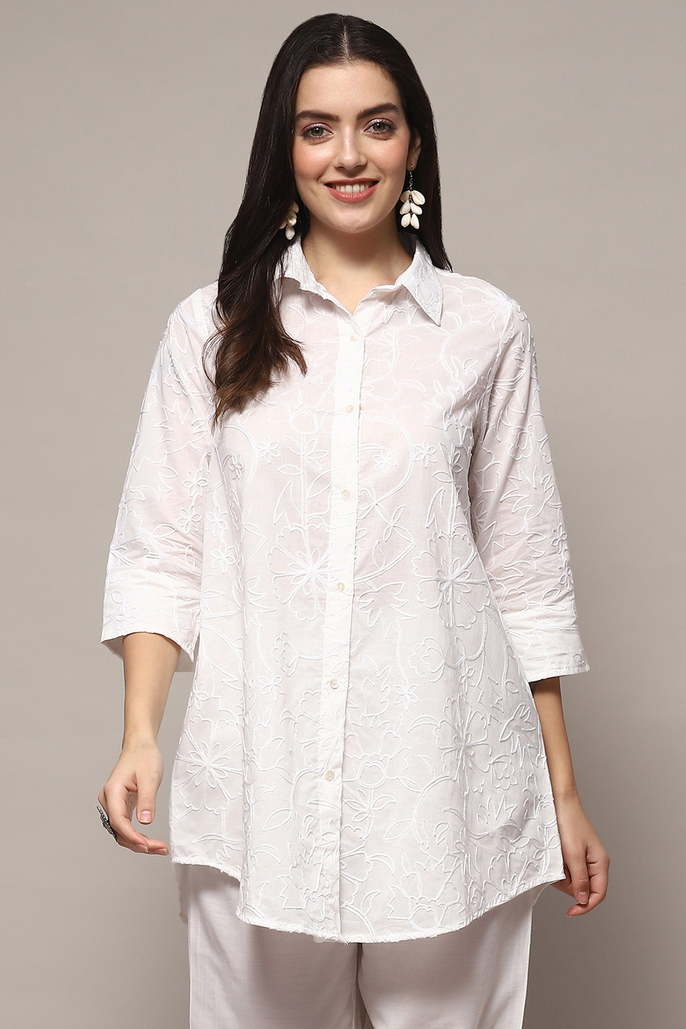 White Cotton Straight Kurti image number 5