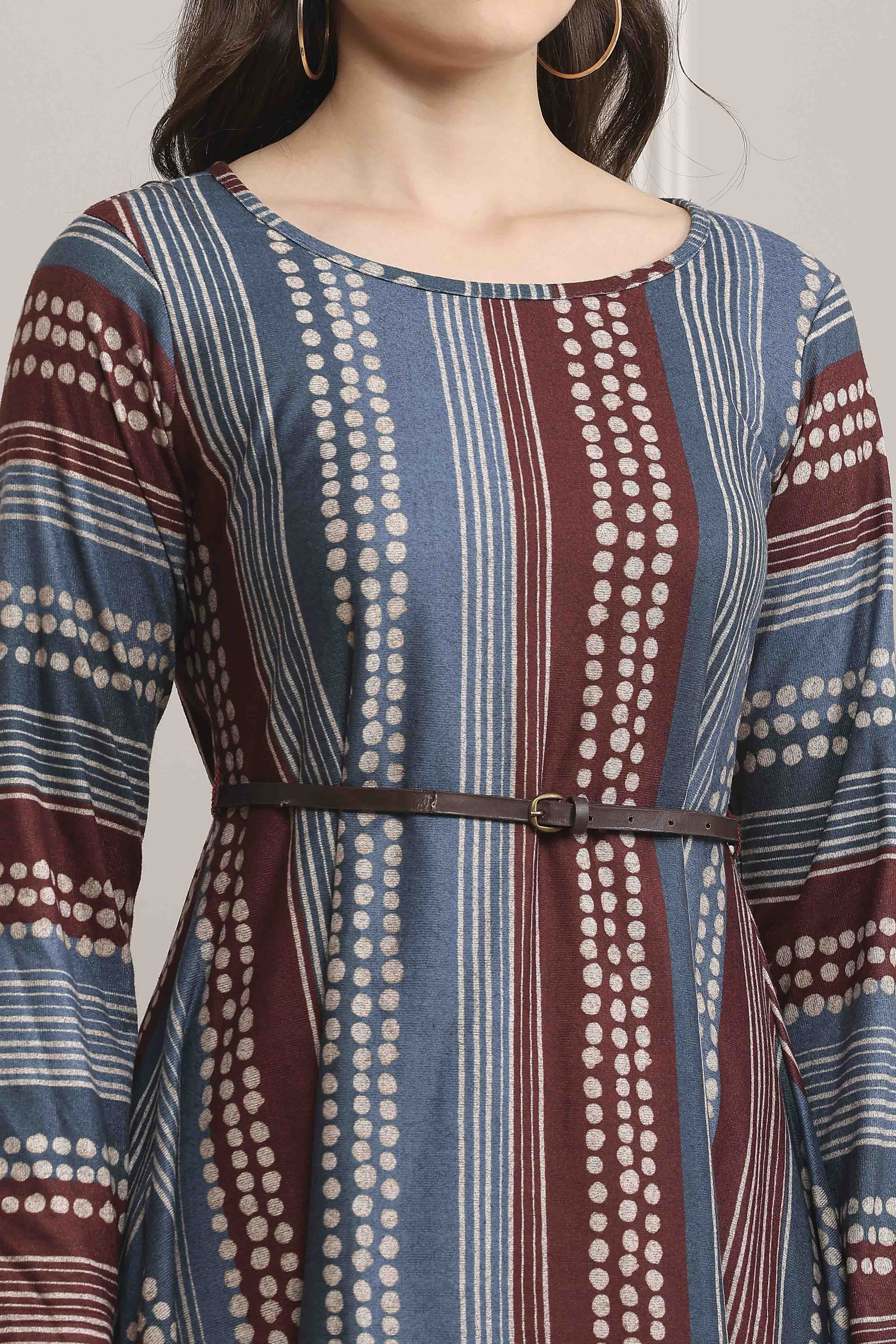 Indigo Blue Acrylic Printed Dress image number 1