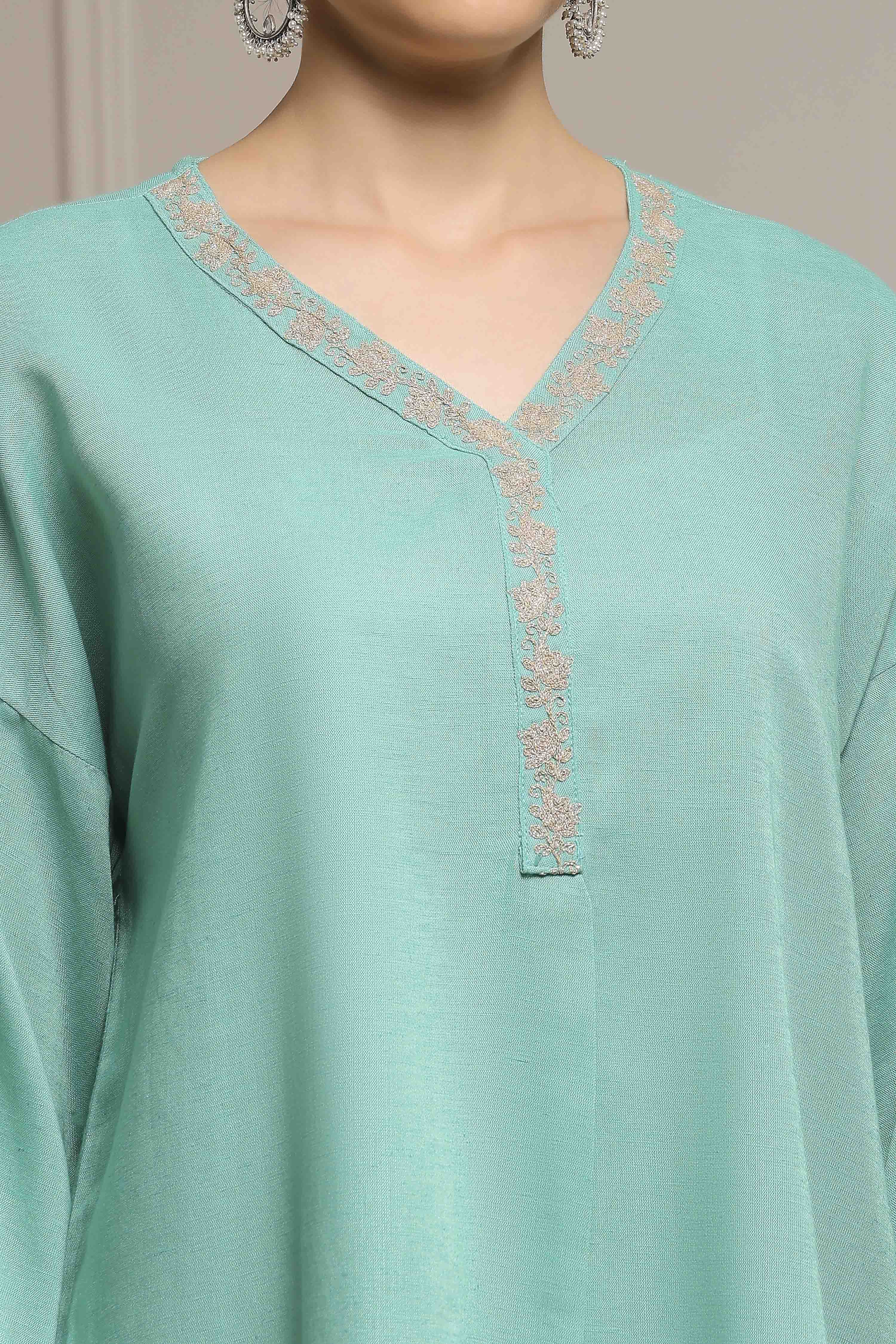 Green Viscose Rayon Straight Dyed Suit Set image number 1