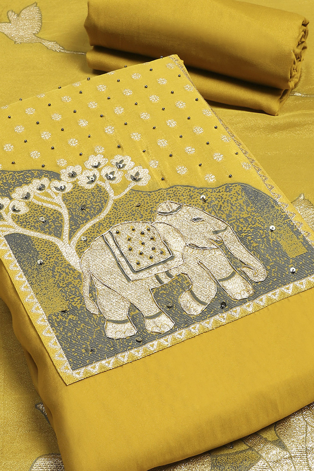 Mustard Modal Unstitched Suit Set image number 4