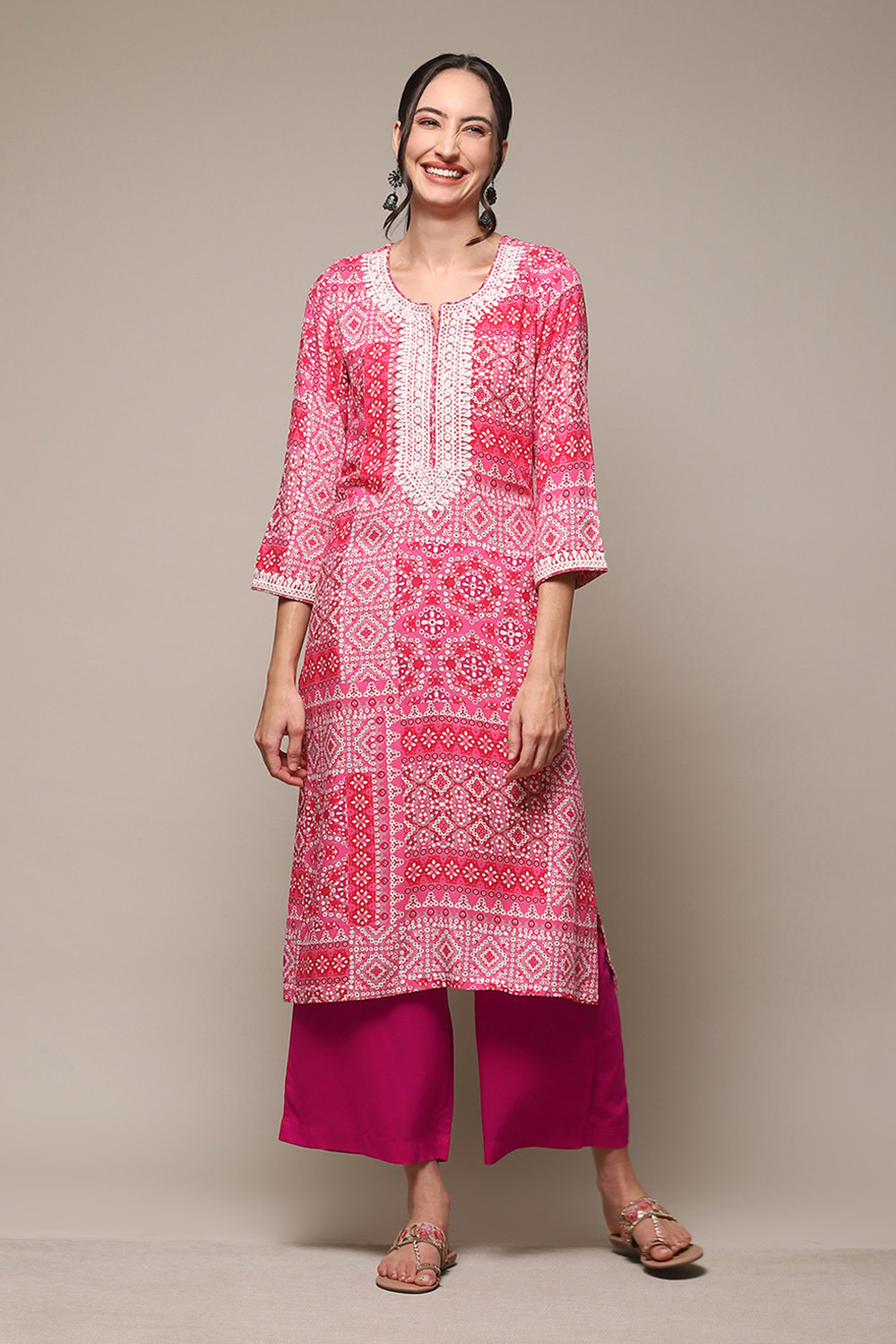 Deep Fuchsia LIVA Straight Printed Kurta image number 1