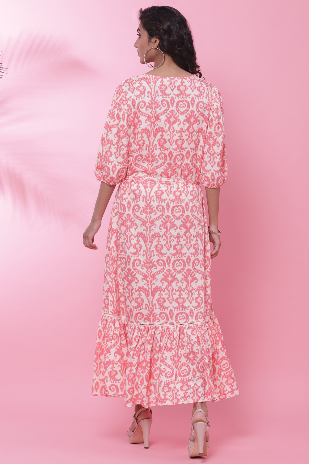 Pink Rayon Tiered Fusion Dress image number 4