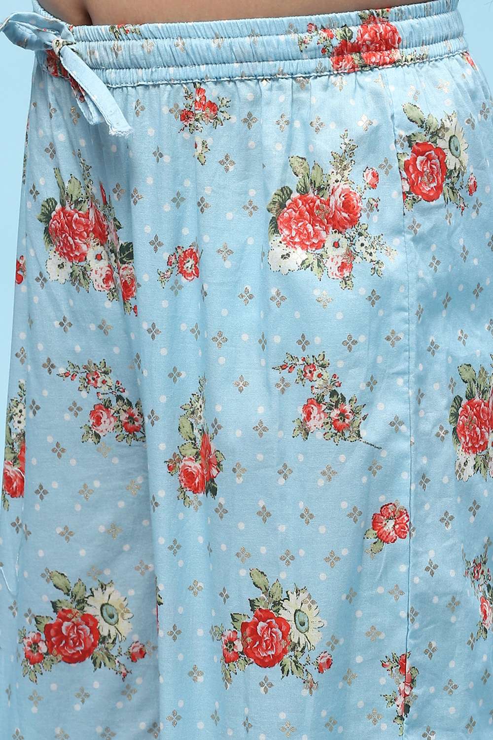 Blue Cotton Floral Printed A-Line Kurta Set image number 2