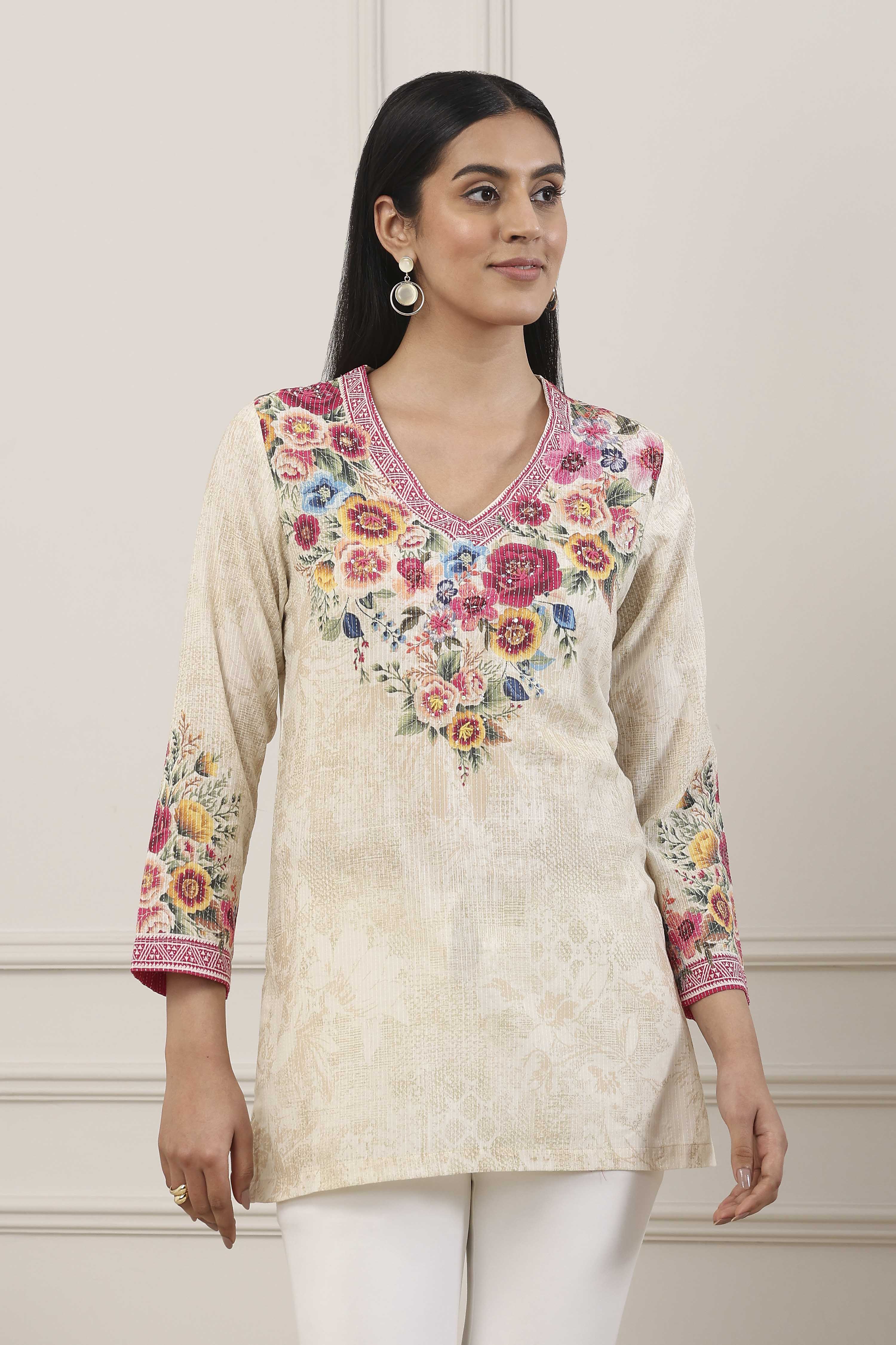 Beige Cotton Straight Shirt image number 5