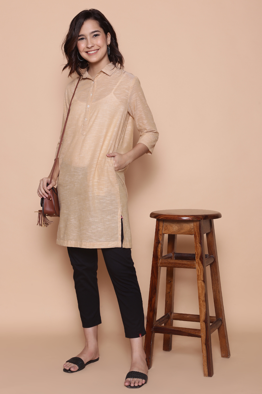 Yellow Cotton Yarndyed Kurti image number 0