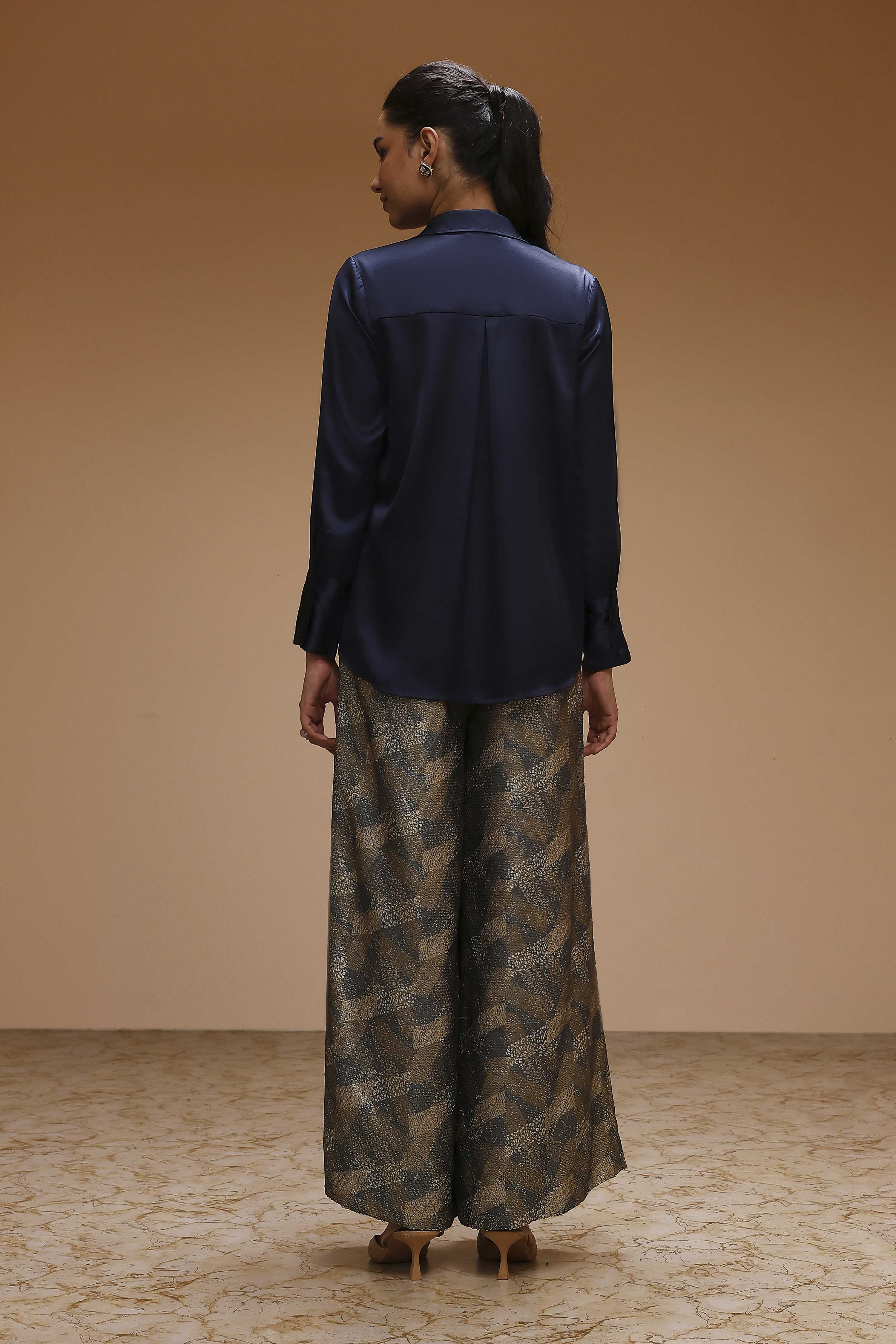 Navy Blue Art Silk Sequinned Co-ord Set image number 4