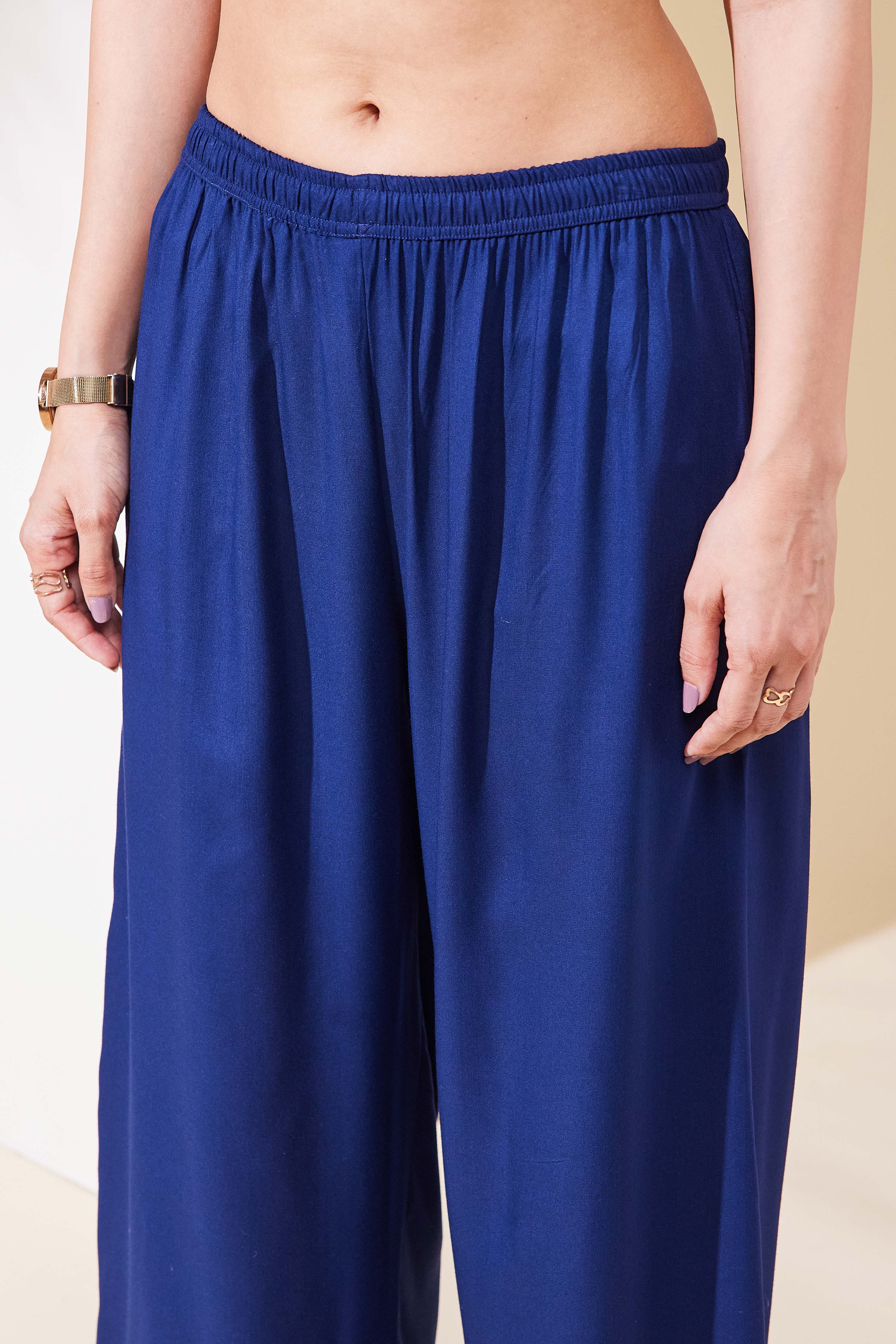 Blue Viscose Rayon A Line Kurta Pants Set image number 2
