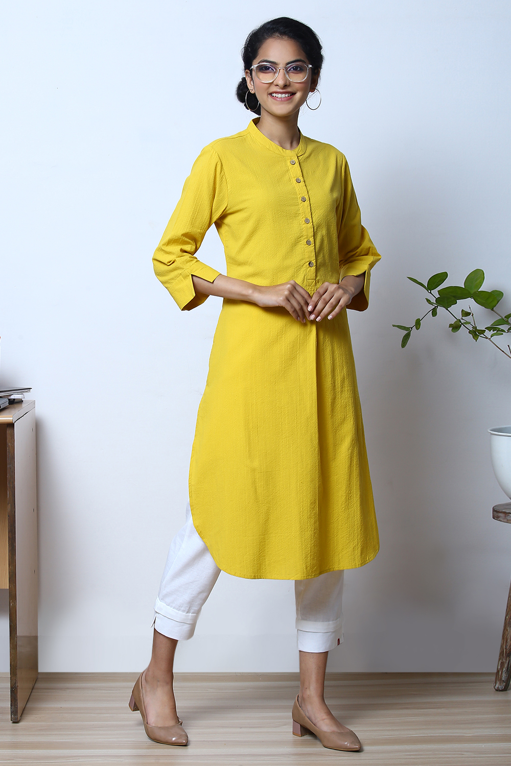 Navy Cotton Yarndyed Kurta image number 5