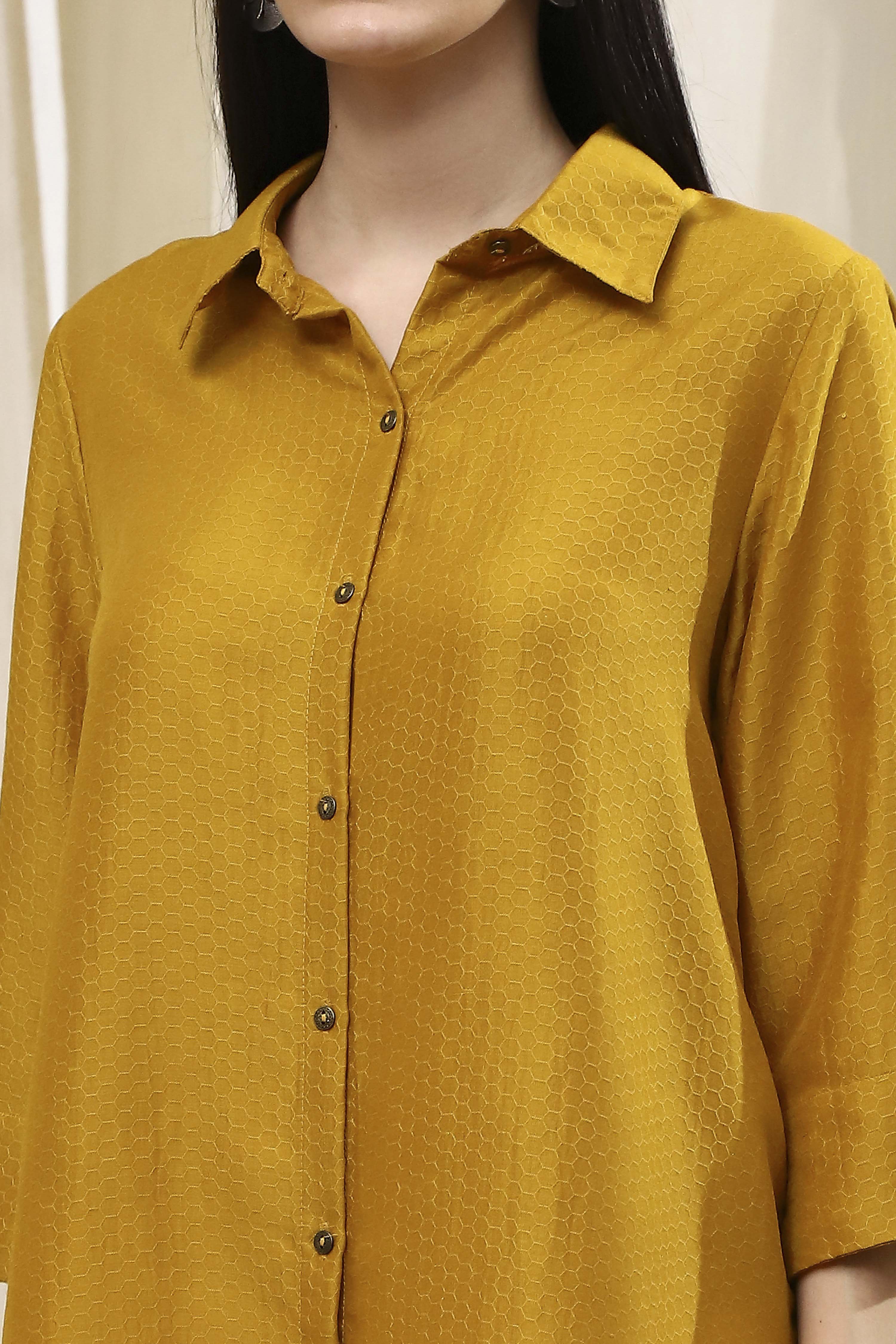 Ochre Yellow Dyed High-Low Shirt image number 1