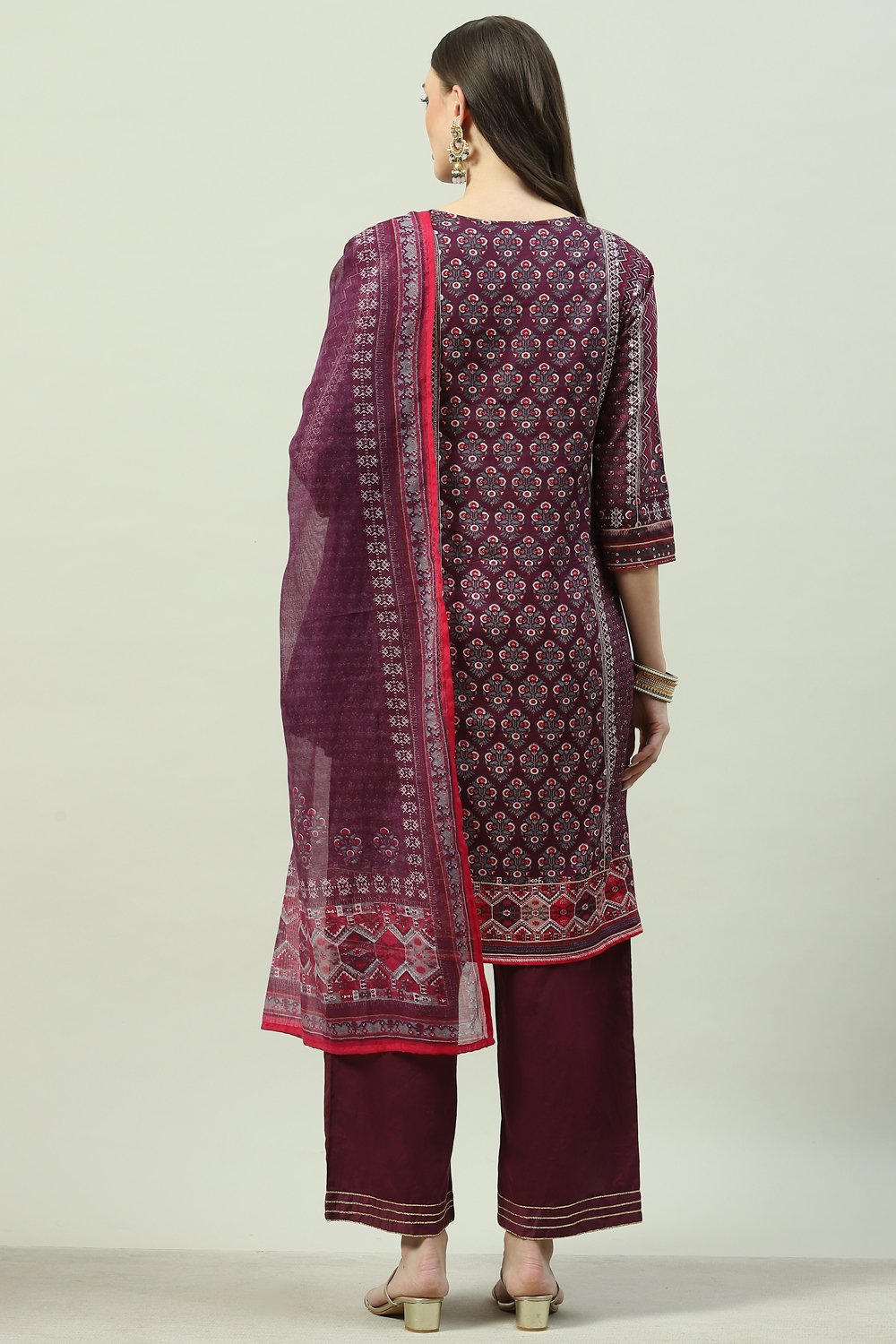 Charcoal Cotton Straight Kurta Slim Pants Suit Set image number 3