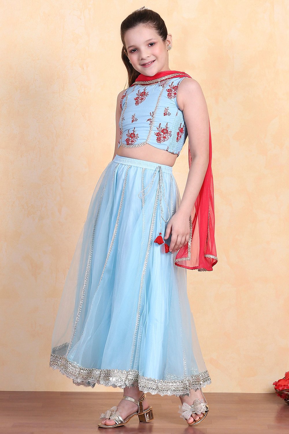 Sky Blue Cotton Lehenga Set image number 3