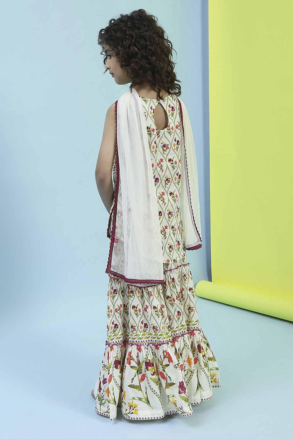 Off White Cotton Sharara Suit Set image number 4
