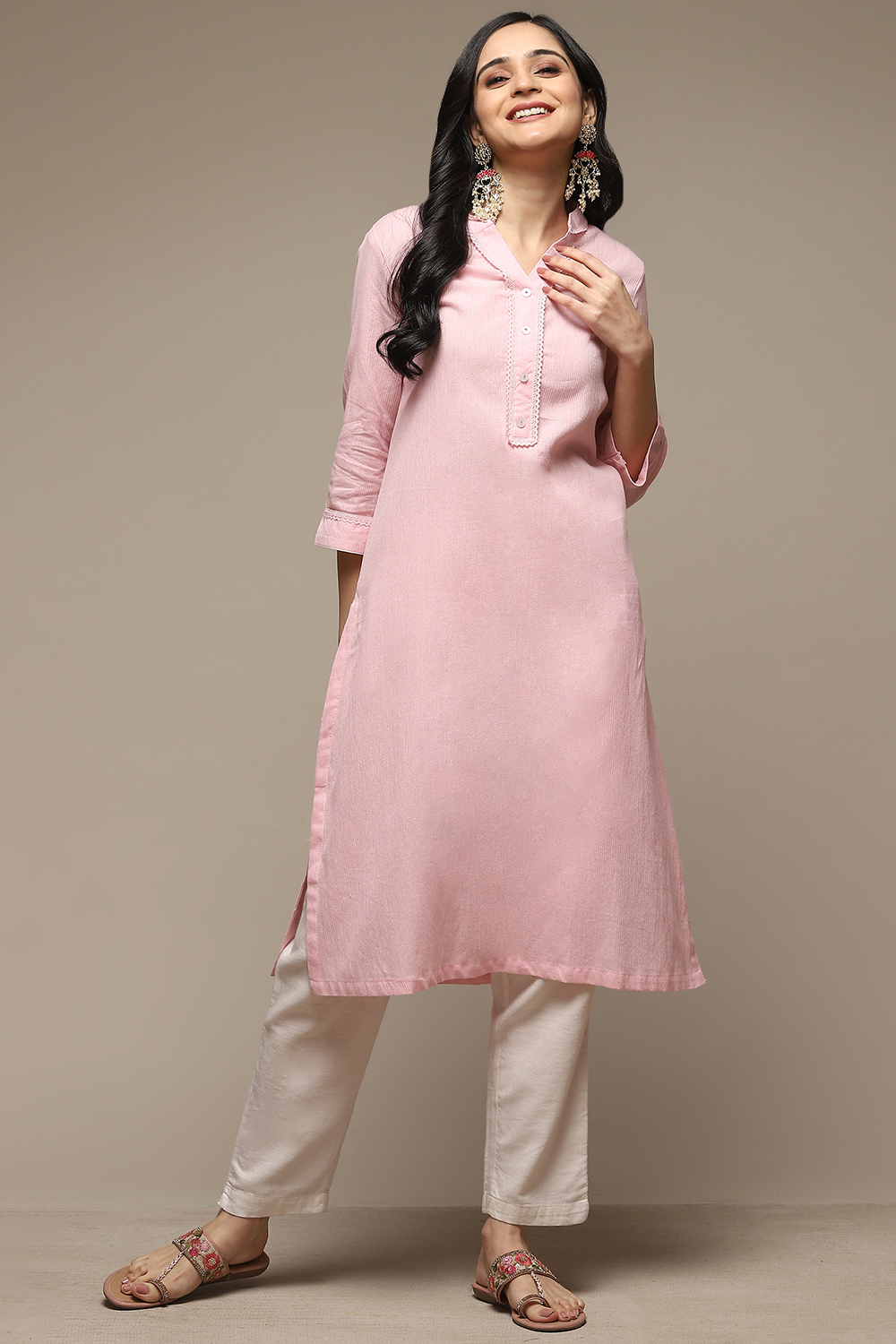 Blue Cotton Blend Straight Yarndyed Kurta image number 5