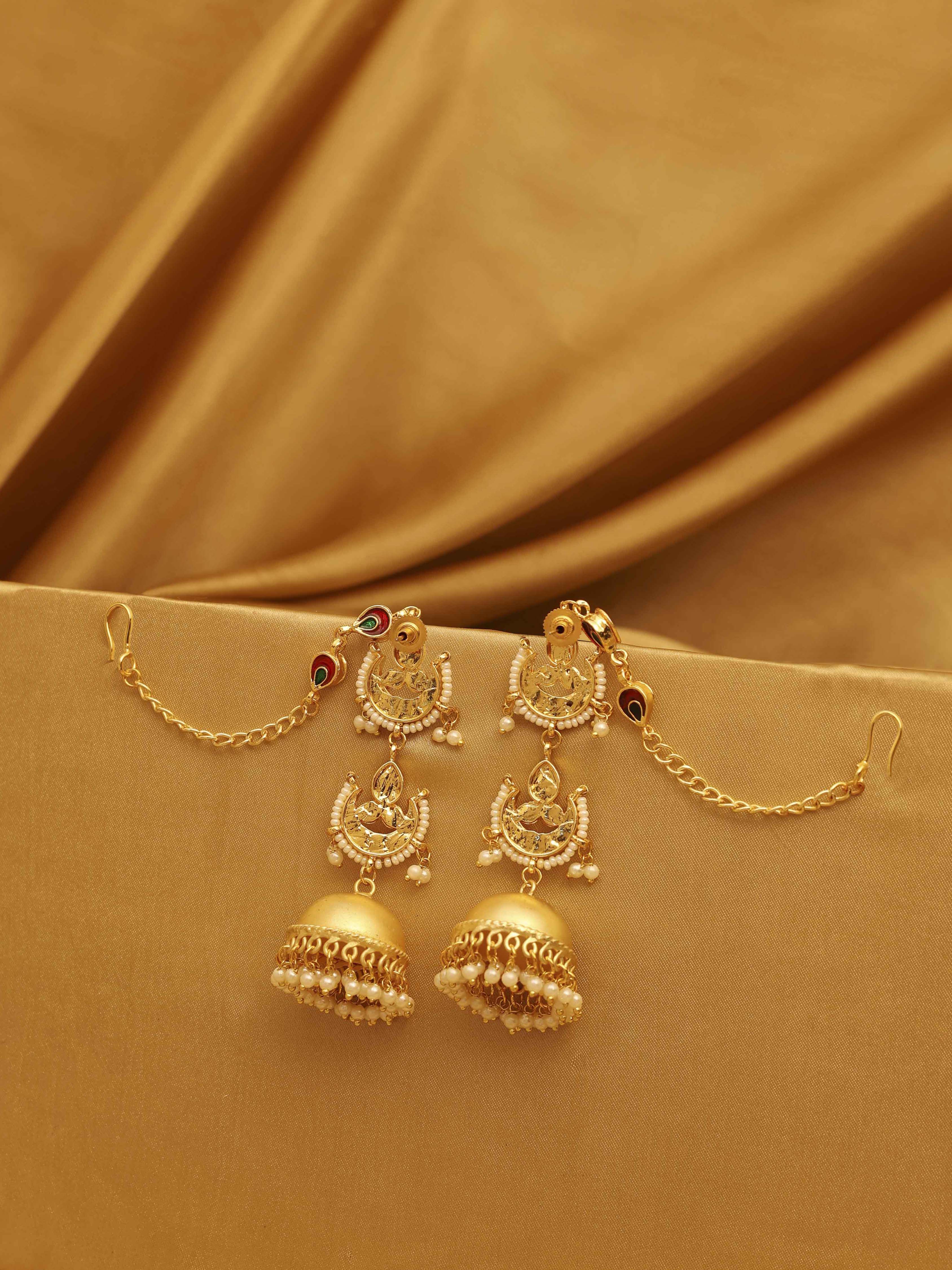 White Gold Plated Brass Kaanchain Earrings image number 2